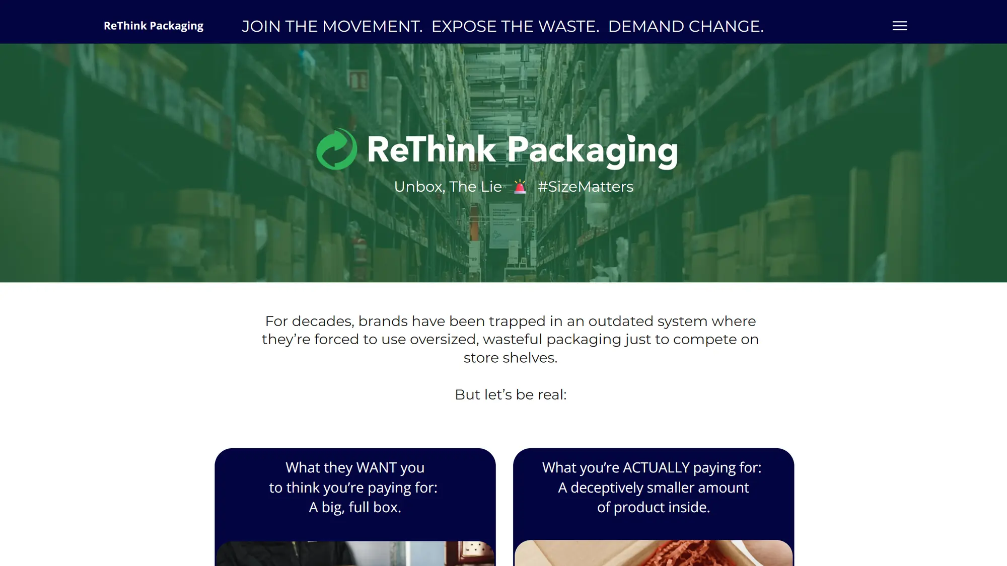 ReThink Packaging home page