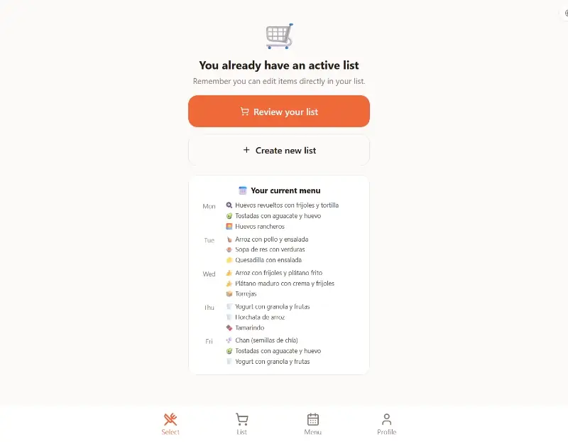 Super Lista app screen with an organised grocery list