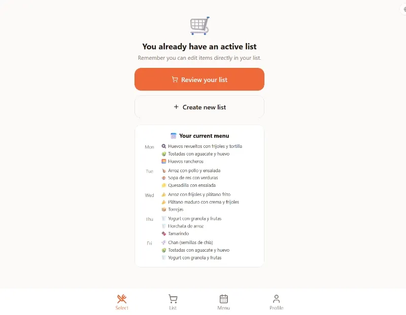Super Lista interface
